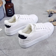 2017 new autumn and winter shoes all-match white shoes casual shoes with a Korean female student cashmere canvas shoes Thirty-nine H-11 white black velvet