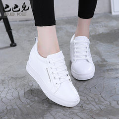 2017 new female white shoe leather shoes in the spring and autumn increased all-match leisure shoes breathable shoes with slope Thirty-eight white