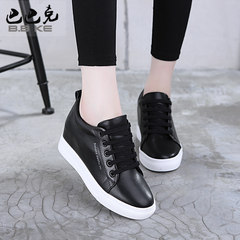 2017 new female white shoe leather shoes in the spring and autumn increased all-match leisure shoes breathable shoes with slope Thirty-eight black