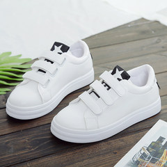 2017 summer and autumn new flat Velcro white shoes sports shoes all-match Korean students leather casual shoes Thirty-eight black