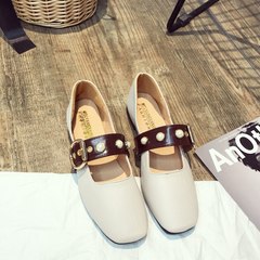 Grandma shoes 2017 summer new Korean Flats Shoes all-match buckle shoes shoes Maryja shallow mouth word Forty Beige [818]