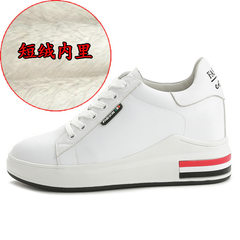 Autumn shoes 2017 new all-match leather white shoe female in women with white shoes 8cm slope Thirty-five White linter