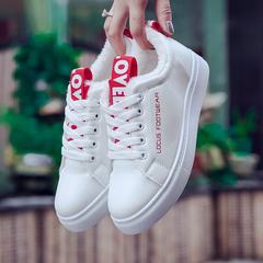 2017 new autumn and winter shoes with white cashmere with warm cotton all-match flat shoes casual shoes Korean Students Thirty-eight gules
