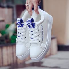 2017 new autumn and winter shoes with white cashmere with warm cotton all-match flat shoes casual shoes Korean Students Thirty-eight blue