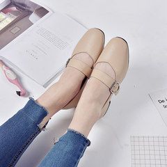 Retro Mary Jane shoes 2017 new students with a rough all-match Korean female shoe buckle grandma summer sandals square Thirty-eight Beige