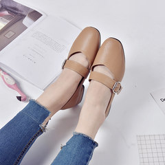 Retro Mary Jane shoes 2017 new students with a rough all-match Korean female shoe buckle grandma summer sandals square Thirty-eight brown