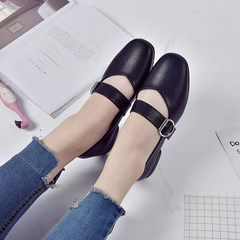 Retro Mary Jane shoes 2017 new students with a rough all-match Korean female shoe buckle grandma summer sandals square Thirty-eight black