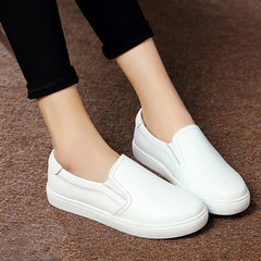 2017 new white leather shoes casual pedal women shoe shoes set foot in autumn and winter state flat shoes and cashmere Thirty-eight white