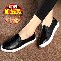 2017 new white leather shoes casual pedal women shoe shoes set foot in autumn and winter state flat shoes and cashmere Thirty-eight Black velvet