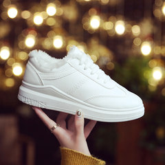 Autumn and winter white lace shoes with new cashmere all-match thick base cake in Korean students increased leisure shoes Thirty-eight White Velvet (slightly smaller)