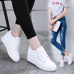 2017 new female white shoe leather shoes in the spring and autumn increased all-match leisure shoes breathable shoes with slope Thirty-eight Collection + shopping cart + send gift priority delivery