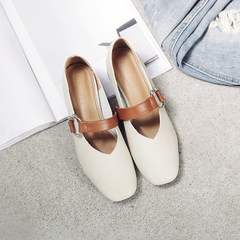 In the autumn of 2017 New Retro buckle shoes with thick all-match word grandma small code 313233 Mary Jane shoes Thirty-eight White white