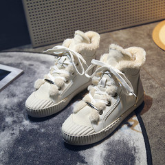 2017 new winter female flat white shoes Maomao shoes increased high shoes lace plus velvet snow boots Thirty-eight white
