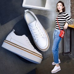 White shoes 2017 autumn new all-match Korean England shoes leisure platform shoes in women Thirty-eight black