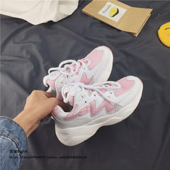 Korean version of the ulzzang all-match winter wind spell color shoes shoes Harajuku Street breathable soft sister student sports shoes tide Thirty-eight 1752 white pink