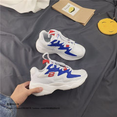 Korean version of the ulzzang all-match winter wind spell color shoes shoes Harajuku Street breathable soft sister student sports shoes tide Thirty-eight 1752 white and blue
