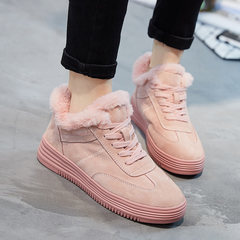 Ladies leisure sports shoes and cashmere leather shoes thick warm winter Korean students thick white shoes shoes Thirty-eight 9628 pink warm velvet