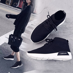 Autumn hightops female Korean ulzzang Harajuku all-match new running shoes casual shoes socks students Thirty-eight Black Cashmere needs to be shipped 5 days later