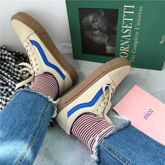 Korean ulzzang Harajuku wind canvas shoes female wind port ins super fire skateboard shoes chic shoes all-match male students Thirty-eight Beige