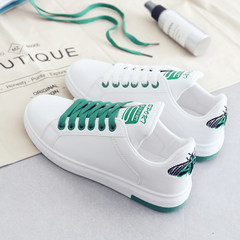 Embroidery Street white shoe female flat white shoes all-match Korean canvas shoes in summer and autumn 2017 new students shoes Thirty-eight White and green