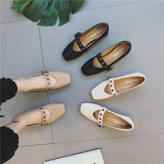 Square thick shoes 2017 new word documentary autumn Korean fashion shoes buckle grandma all-match with Mary Jane shoes Thirty-six Apricot