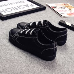 New fashion shoes for comfort low elastic stripe canvas shoes black leather casual shoes Street set foot tide Thirty-nine This is the normal size