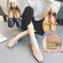 Mary Jane shoes retro buckle shoes with a coarse grandma Korean version of the 2017 new shoes all-match documentary shoes scoop autumn shoes Thirty-five Pink