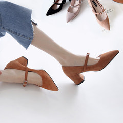 In the autumn with coarse sheepskin pointed shoes buckle a little fresh girl Mary Jane high-heeled shoes 33 yards all-match Thirty-eight Orange pink