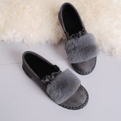 Korean female Maomao shoes shoes with velvet warm lazy thick rabbit peas in autumn and winter a frosted shoes shoes Thirty-eight Ginkgo color