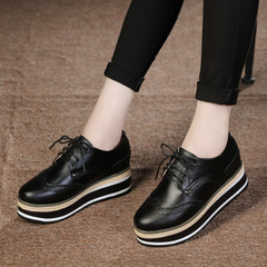 Autumn and winter Bullock shoes platform shoes Korean increased plus velvet leather casual British flat shoes Thirty-eight 1166 increase in black
