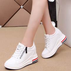 White shoe 2017 female new autumn increase in women 8cm all-match side zipper shoes soled sports shoes Thirty-eight white