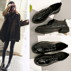 The fall of British style female students with a Korean version of shoes all-match cashmere leather shoes Bullock female winter thick bottom Thirty-eight Black Dan Li