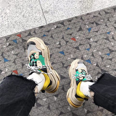 INS with super fire winter sports shoes ulzzang male couple Korea Harajuku retro casual thick soled running shoes Thirty-eight Yellow green