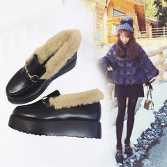 Maomao shoes with thick soles in autumn and winter in the Korean version of the new cashmere loafer shoes with Doug student muffin bottom Thirty-eight Black (flannel)