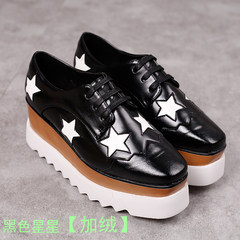 Platform shoes thick soled shoes female stars fall 2017 new Korean all-match slope with casual flat shoes in England Thirty-eight Black Star [velvet]