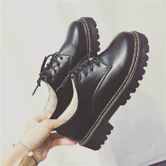 Autumn shoes, retro leather shoes, women's new 2017, New England College, thick soles, single shoes, flat shoes with low soles Thirty-eight Black (inner single)