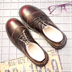 Small leather shoes female British style Korean school with low thick bottom Martin Harajuku muffin Bullock shoes female autumn Thirty-eight Wine, red and white cotton (dark)