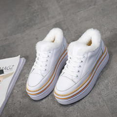 White leather shoes all-match muffin thick bottom 2017 new autumn Korean students increased in winter velvet shoes Thirty-eight White hair mouth