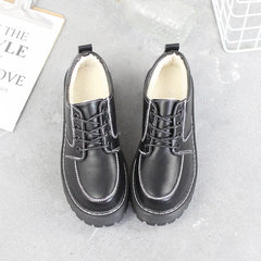 Small leather shoes all-match Korean female students ulzzang thick soled shoes tide Harajuku England round retro shoes Thirty-eight Black velvet