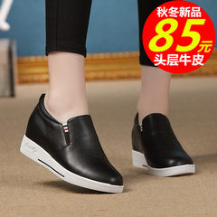 Moran BELLE flat bottom shoes, women's casual leather shoes, autumn 2017 new thick bottom white shoes casual shoes Thirty-nine black