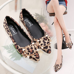 Shoes shoes shoes with flat spring 2017 new suede pointed metal buckle all-match fashion shoes Thirty-eight Leopard