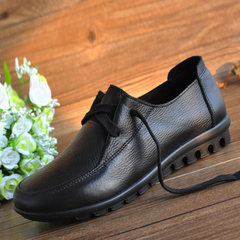 Single mother shoe leather shoes female soft bottom old leather shoes size shoes slip old flat with spring shoes Forty black