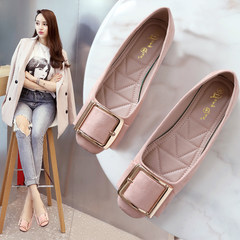 Flat shoes and winter cashmere buckle shallow mouth size flat with square black shoes scoop Doug pregnant women Thirty-nine Pink
