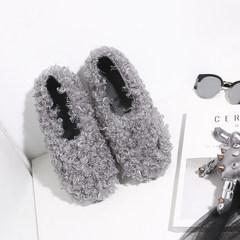 In autumn 2017 new Korean all-match shoes shoes shoes shoes flat Winter Beanie Plush lazy shoes female tide Thirty-eight Gray light plate