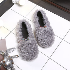 In autumn 2017 new Korean all-match shoes shoes shoes shoes flat Winter Beanie Plush lazy shoes female tide Thirty-eight Gray chain