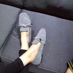 2017 winter Maomao shoes mink cashmere Bow Soft Suede Flat round flat bottom women shoe Dichotomanthes end Thirty-six Grey mile