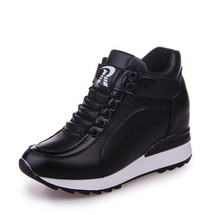 2017 new autumn and winter increased in sport shoes, casual shoes all-match Korean students thick bottom plus velvet white shoes Thirty-eight Black Dan Li