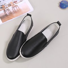 2017 new shoes shoes white shoes a flat bottomed leather pedal all-match loafer shoes casual lazy tide Thirty-eight black