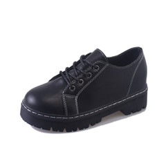 2017 autumn winter new British style retro lace all-match casual shoes female students thick soled shoes Muffin Thirty-eight black