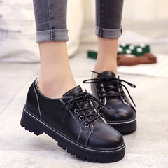 2017 autumn winter new British style retro lace all-match casual shoes female students thick soled shoes Muffin Thirty-eight Black (with NAP)